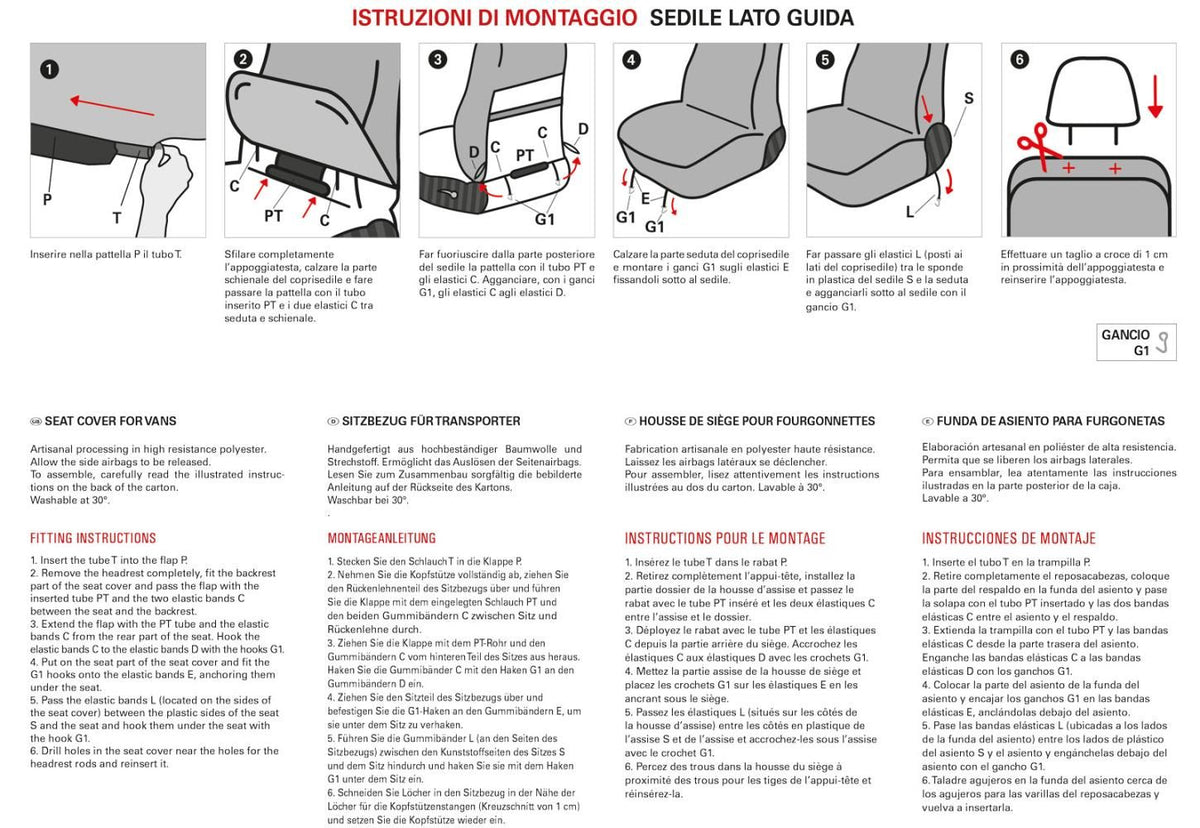 Funda para asiento de conductor de furgoneta Cora SP28/SP29 en mezcla de algodón negro