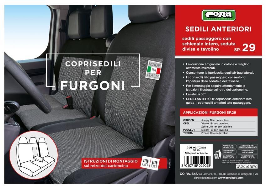 Fundas de asiento para furgoneta Cora, talla SP29, mezcla de algodón negro