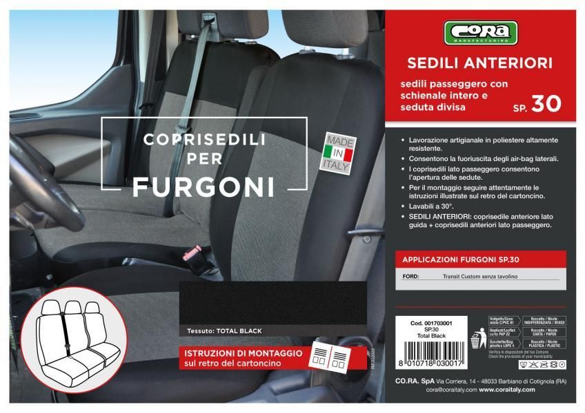 Cora Van Seat Covers, Size SP30, Split Seat, Black Polyester Fabric