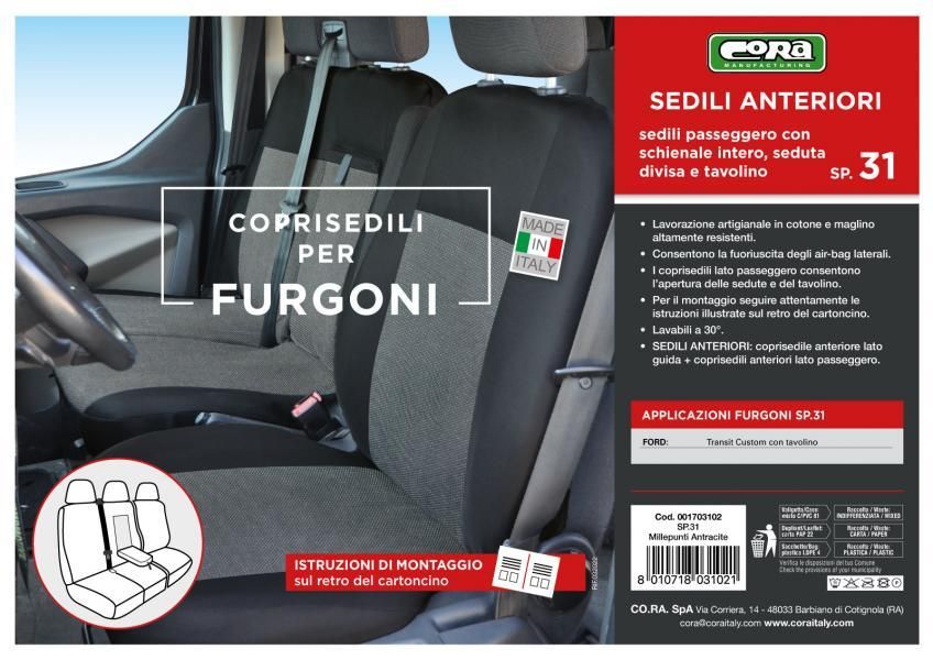 Cora Van Seat Covers, Size SP31, Black Cotton Blend