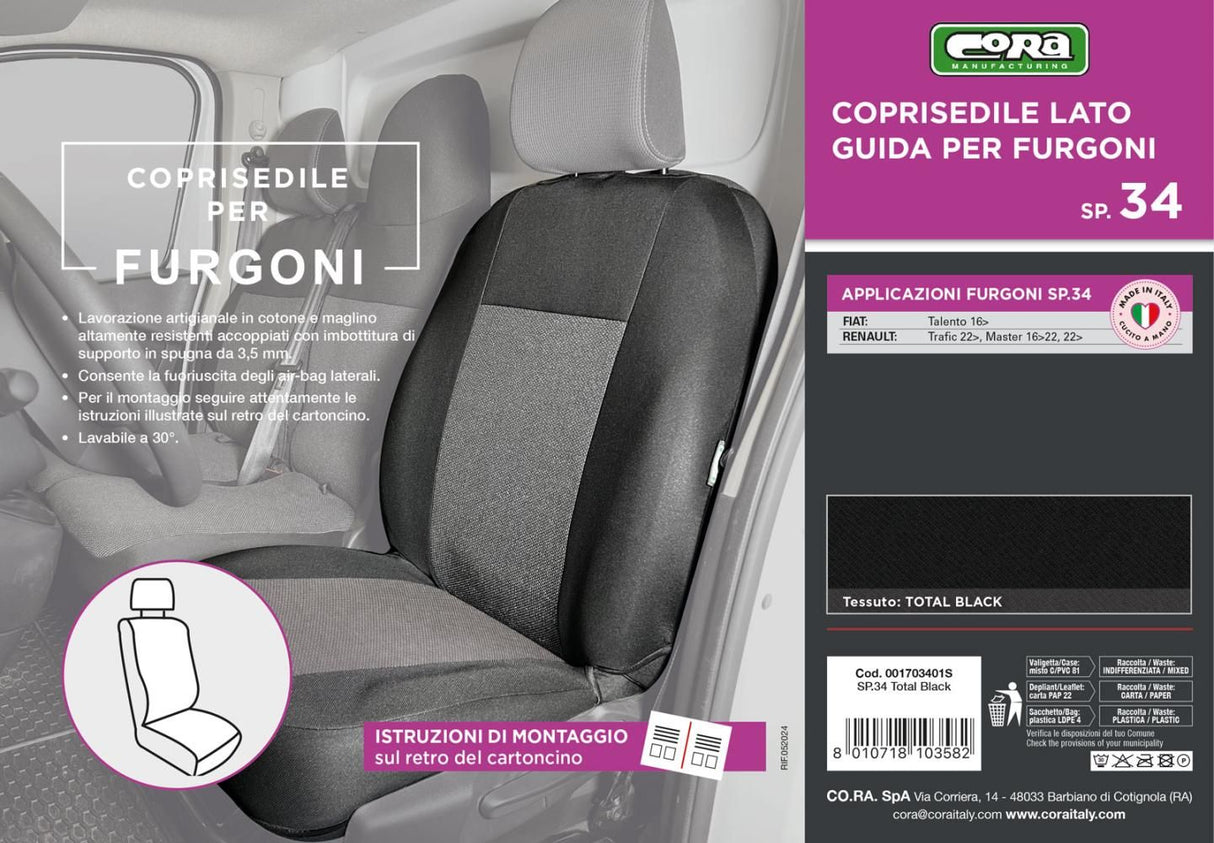 Cora Coprisedile auto lato guida per furgoni SP34 tessuto poliestere nero