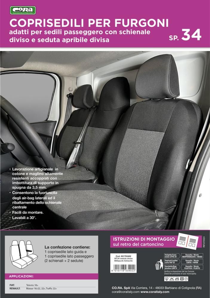 Fundas de asiento para furgoneta Cora Sp34 S/Mesa S/Uniforme Millepunti