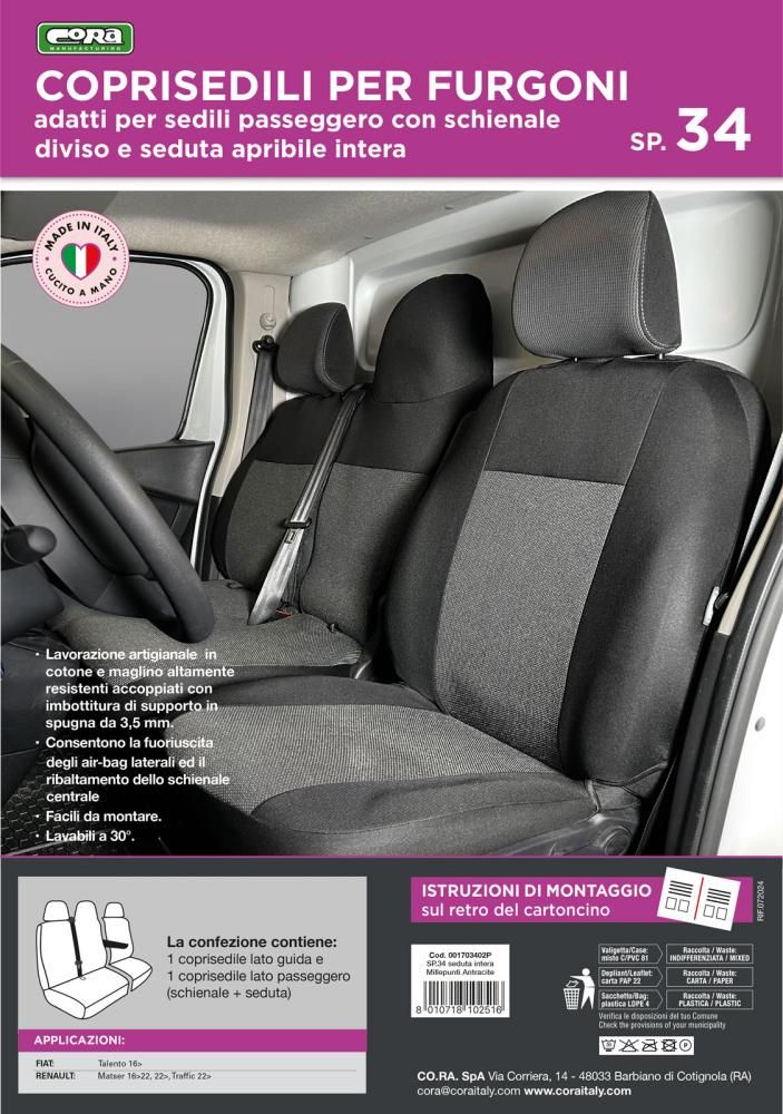 Fundas de asiento para furgoneta Cora Sp34 con banco y asiento interior Millepunti