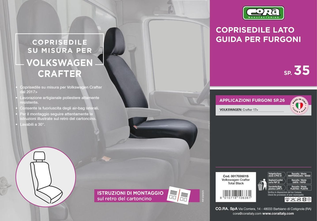 Cora Manufacturing Coprisedile lato guida per furgoni tg. SP35 tess. poliestere nero