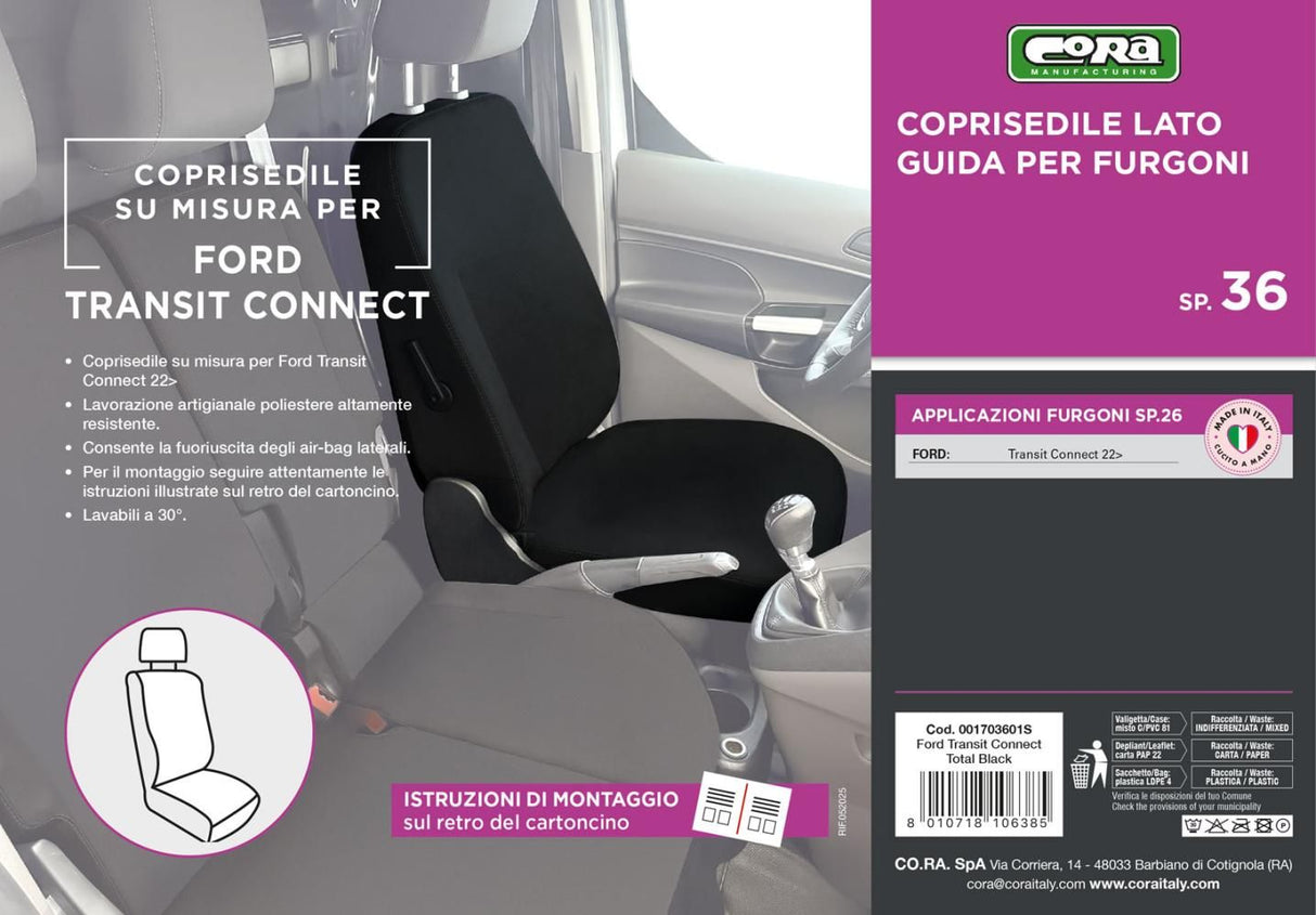Cora Manufacturing Coprisedile lato guida per furgoni tg. SP36 tess. poliestere nero