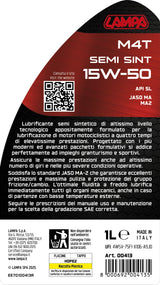 Lampa M4T Semi Sint 15W-50, olio motore moto 4 tempi - 1 L 00413