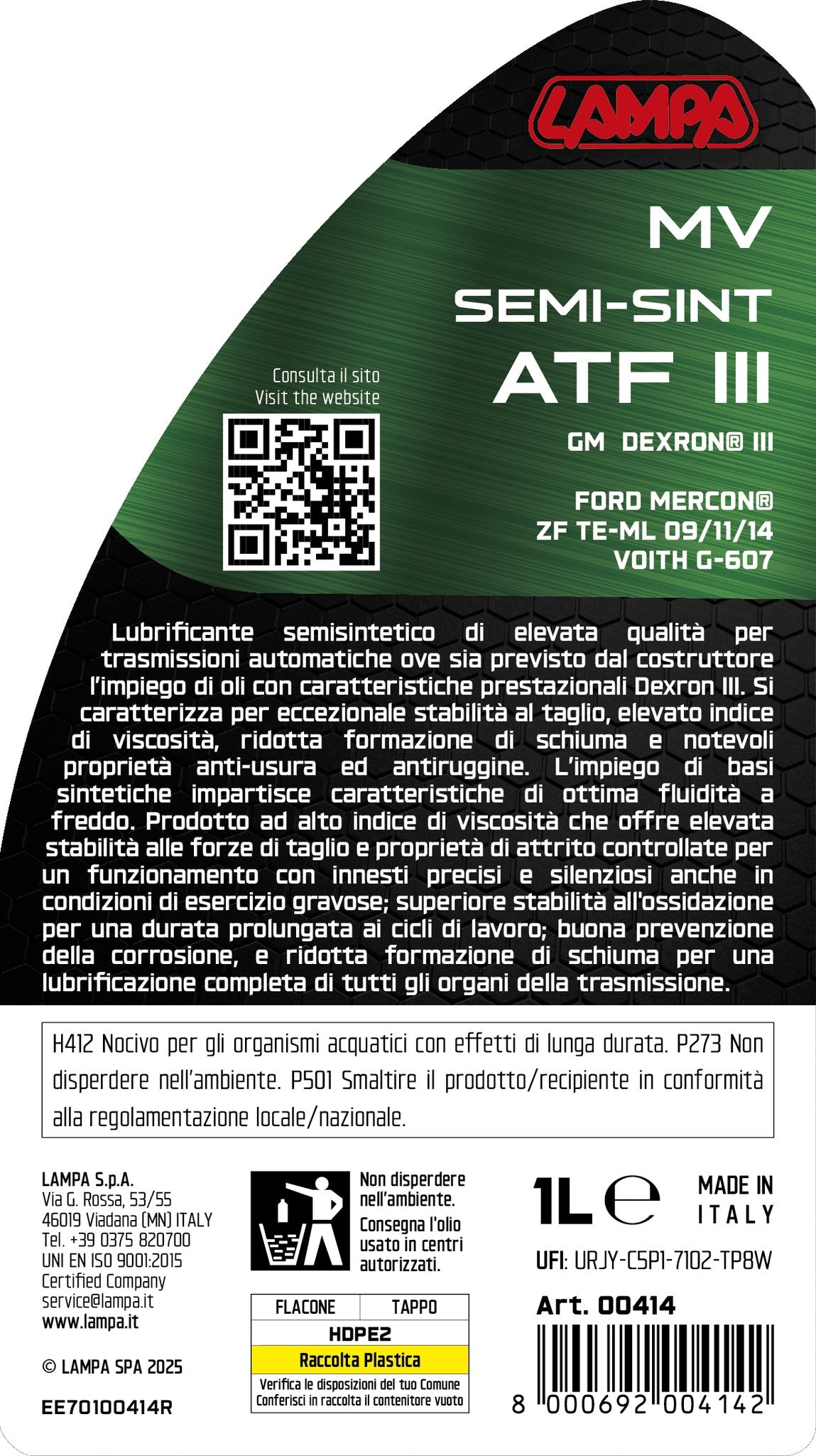 Lampa MV Semi-Sint ATF III, olio trasmissioni automatiche - 1 L 00414