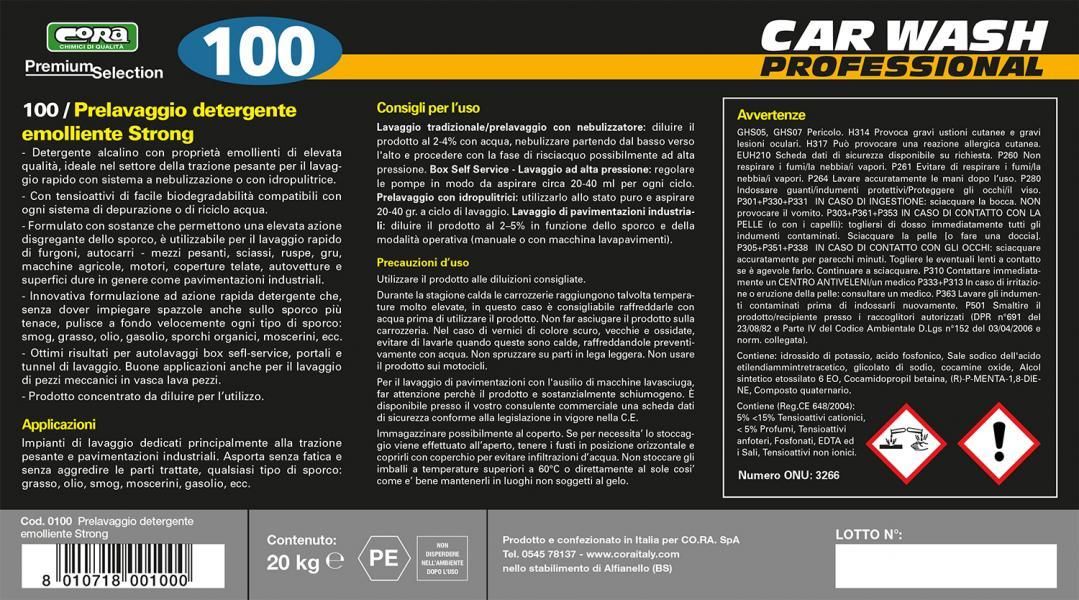 Detergente emoliente prelavado Cora Fuerte 20 kg