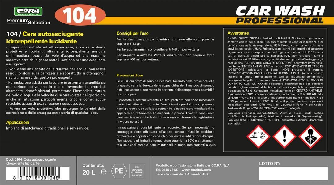 Cora Cera autoasciugante idrorepellente lucidante 20 kg