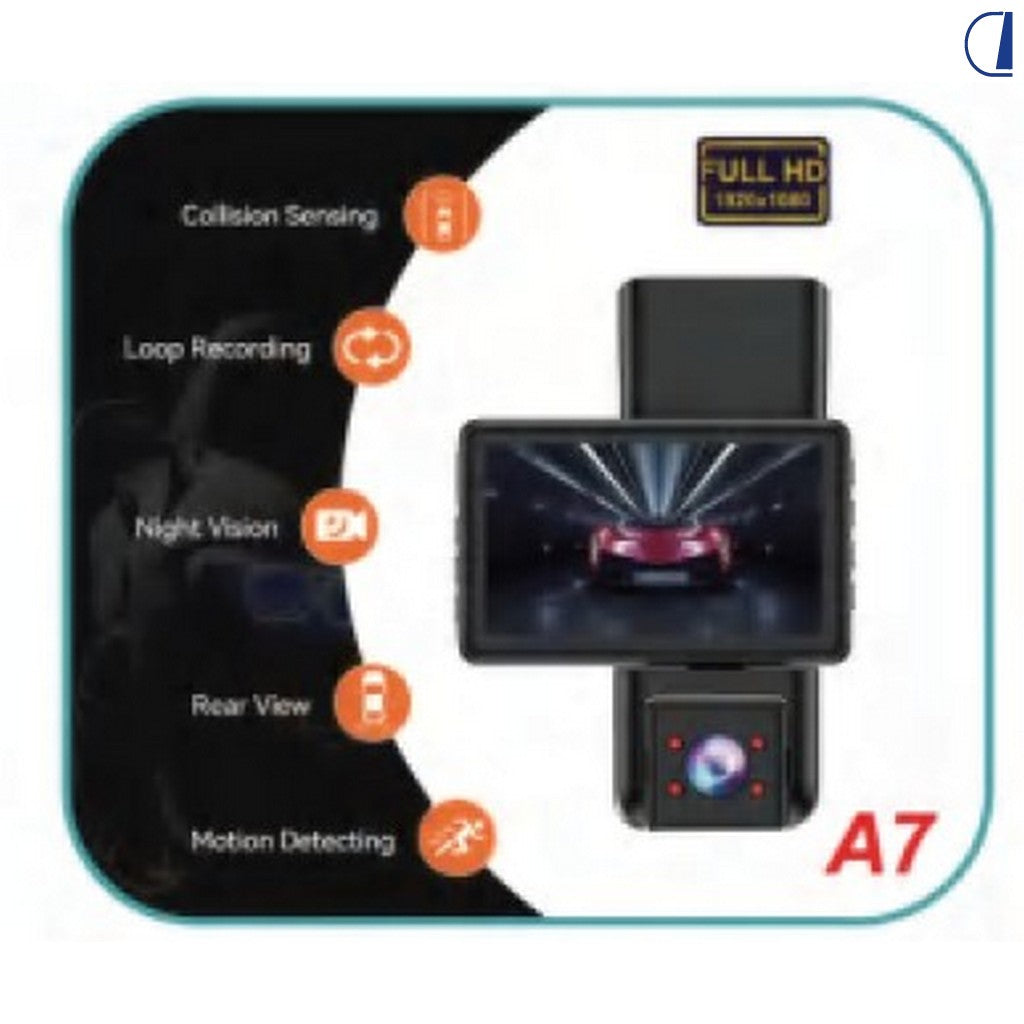 Di-Tec Dash cam con schermo 3" e telecamera posteriore Full HD