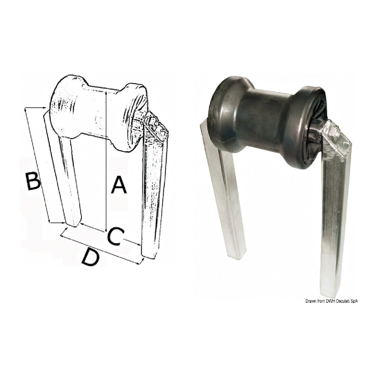 Osculati Rullo rimorchio reggichiglia centrale piccolo tubo 40 x 40 mm