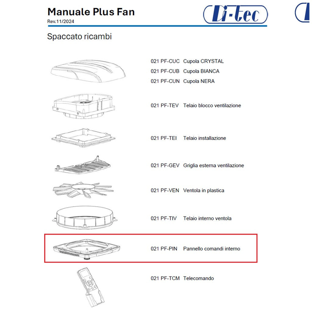 Di-Tec Pannello comandi interno Plus Fan con scheda, cablaggi e LED