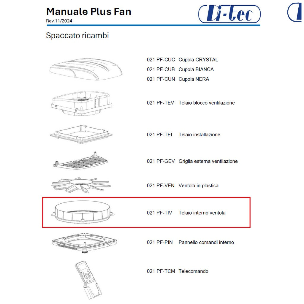 Di-Tec Telaio interno ventola per aeratore Plus Fan