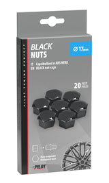 Pilot Black Nut Caps, 20 copribulloni in ABS - diametro 17 mm
