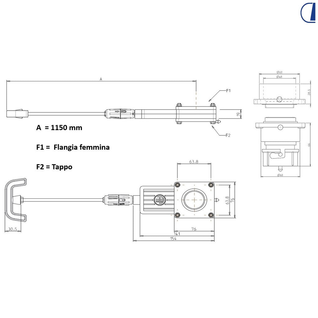 FAP Valvola di scarico 1" 1/2 flangia femmina con asta 115 cm