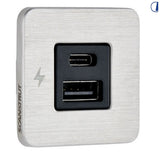 Di-Tec Presa USB-A e USB-C a giorno 12/24V cornice inox 40x40 mm