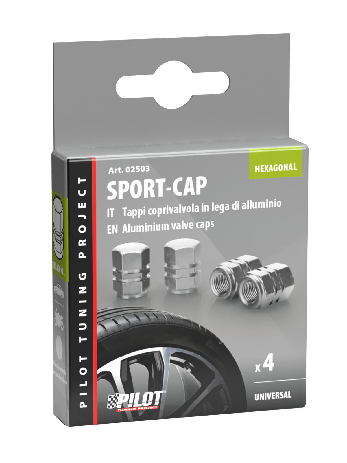 Pilot Sport-Cap Hexagonal, set 4 tappi coprivalvola - Alluminio