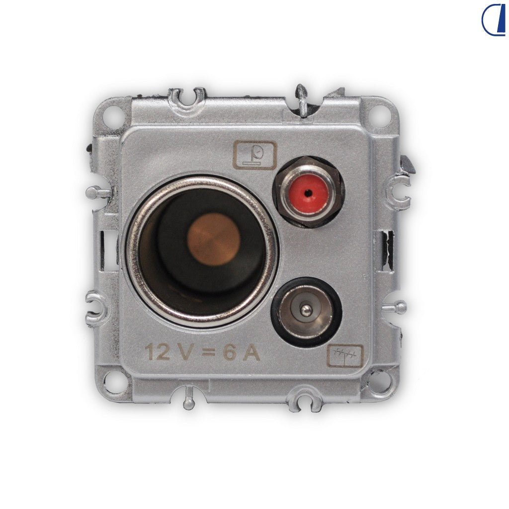 Di-Tec Presa 12V + TV coassiale + SAT da incasso colore argento