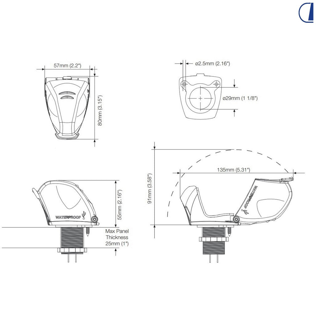 Di-Tec Doppia presa USB-A 5V 2×2,1A IPX4 per camper