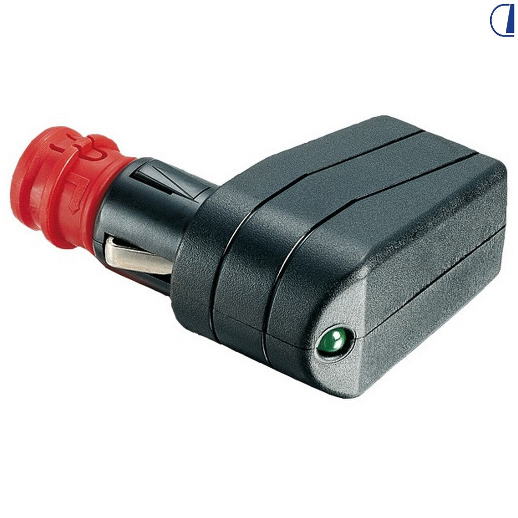 Di-Tec Spina angolare 12V universale con spia luminosa nera