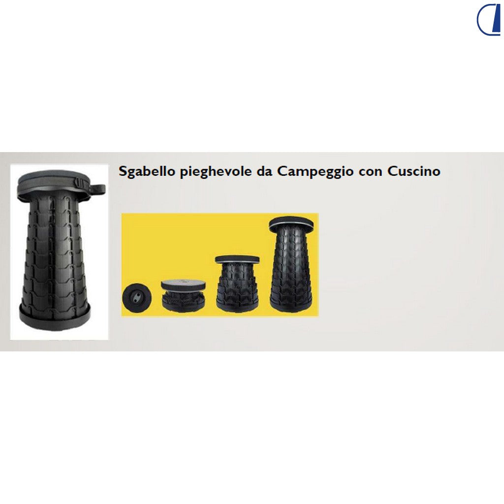 Di-Tec Sgabello pieghevole Torrette con cuscino e tracolla, h 9–47 cm
