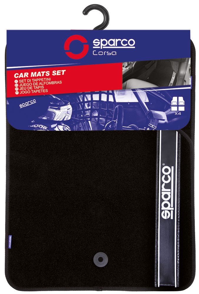 Sparco Set mit 4 schwarzen Teppichmatten mit schwarzem Streifen