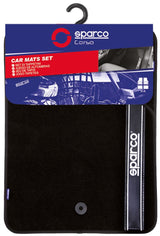 Sparco Set mit 4 schwarzen Teppichmatten mit schwarzem Streifen