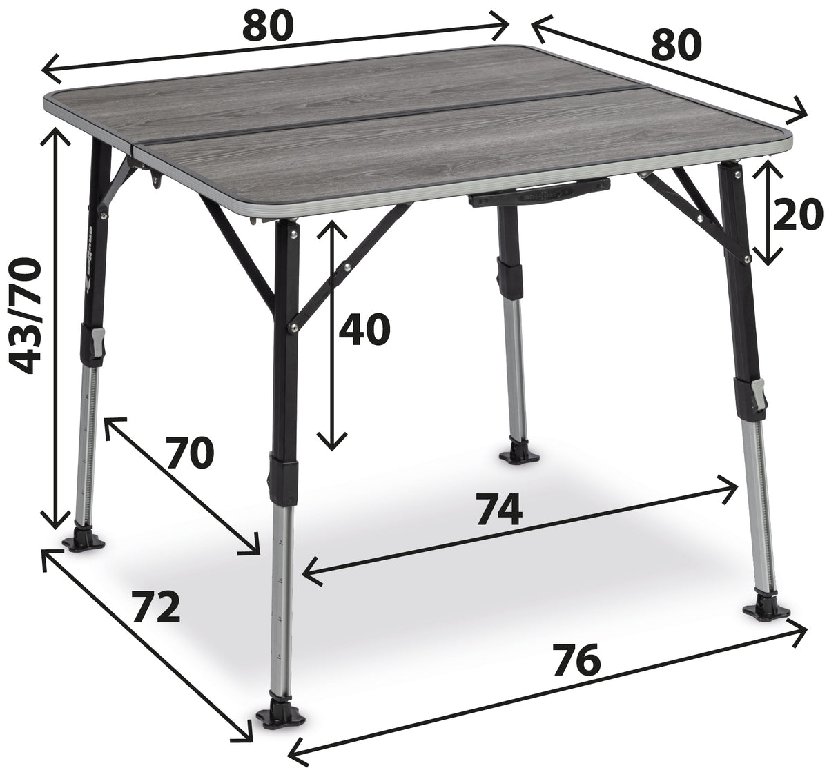 Tavolo da Campeggio Brunner Elùtop Compack Square 80 80 x 80 x H43/70 cm