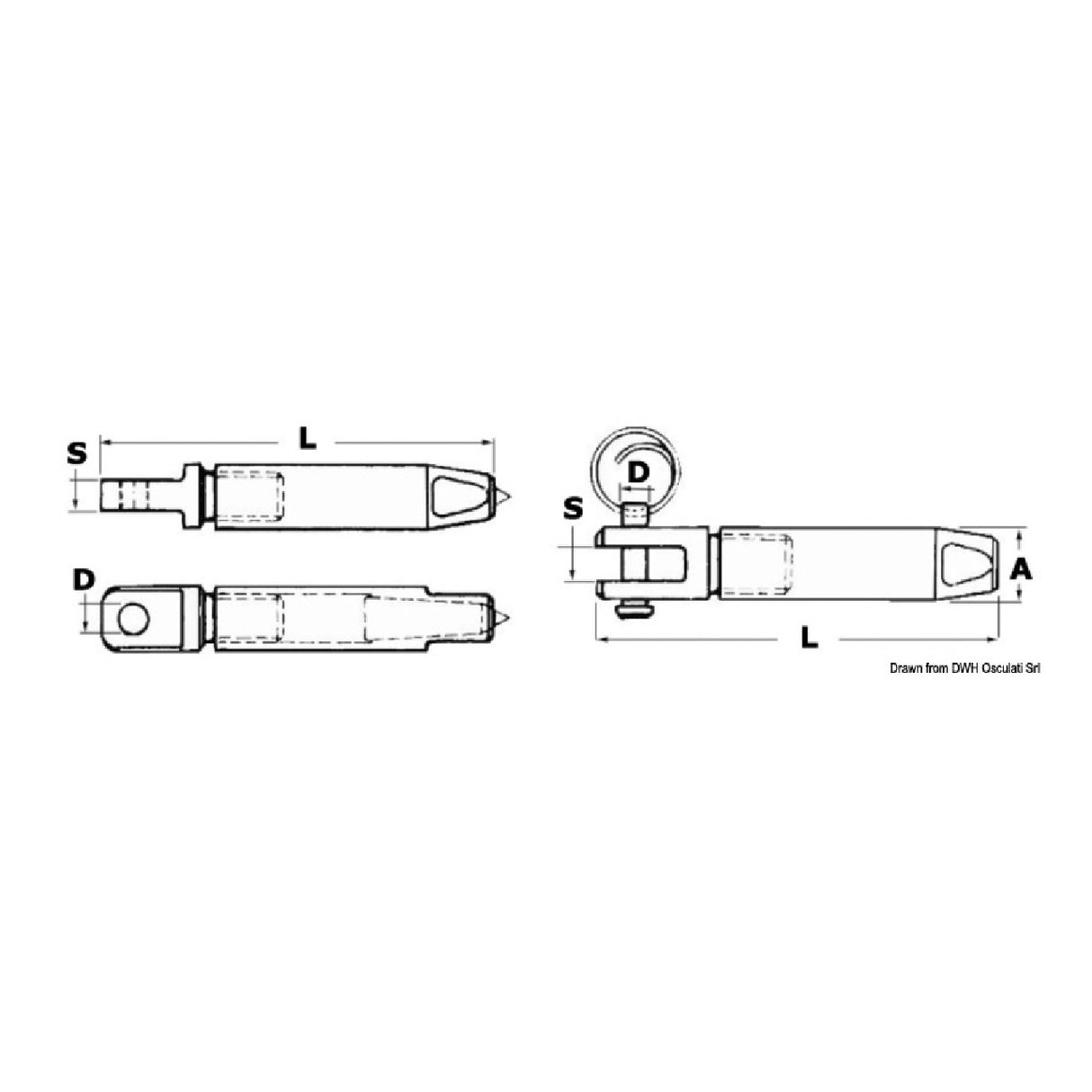 Osculati Terminale in acciaio inox AISI 316 per cavo Parafil Forcella 05.664.07