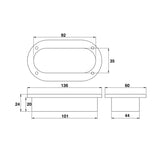 Trem Cubia ovalada, dimensiones externas: 140 x 63 mm