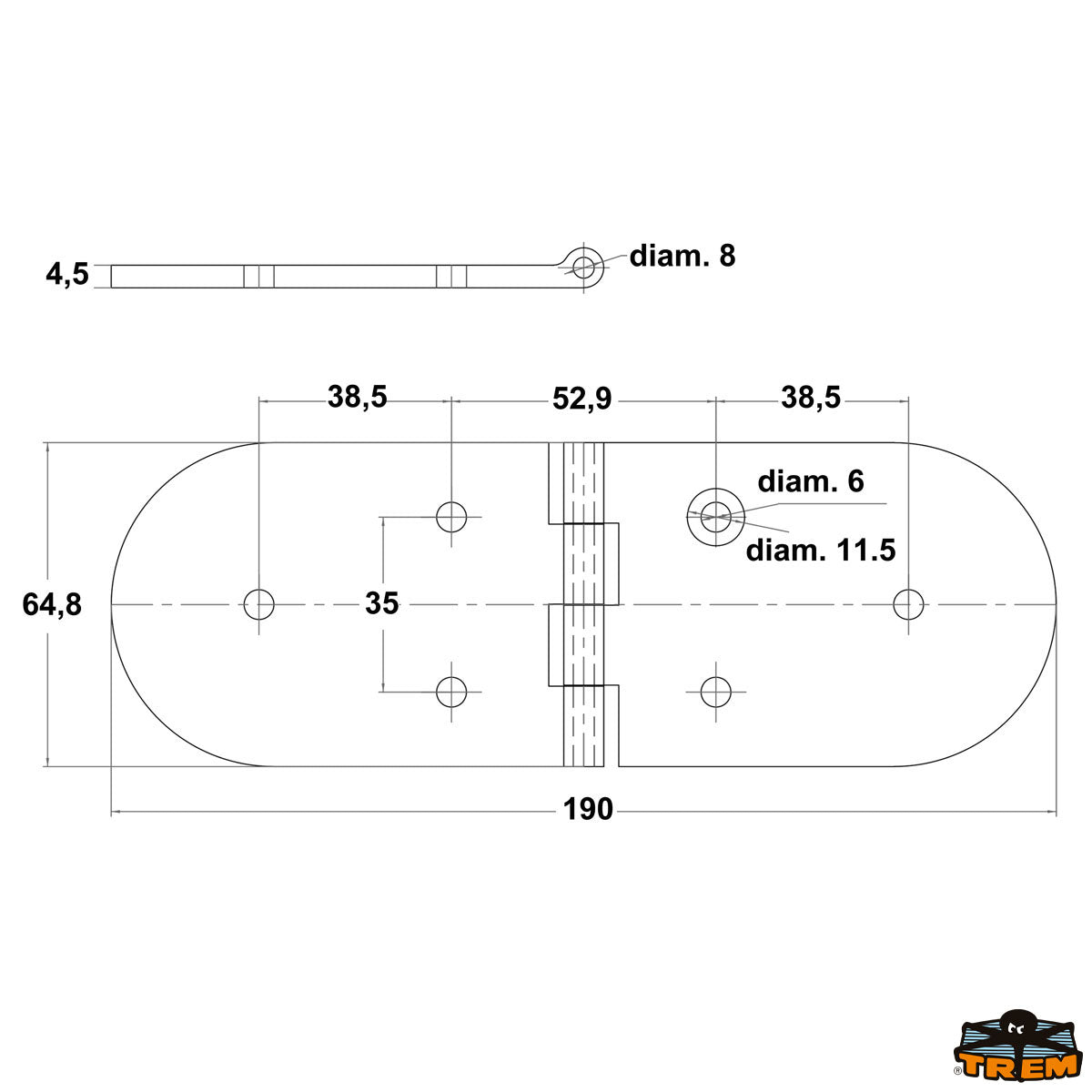 Trem Cerniere inox AISI 316 190x65 mm