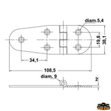 Trem Cerniera inox AISI 316 38x109 mm