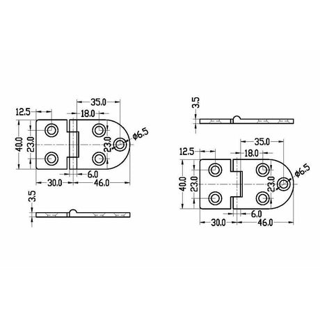 Trem Edelstahlscharnier 76x40 mm, umgekehrt