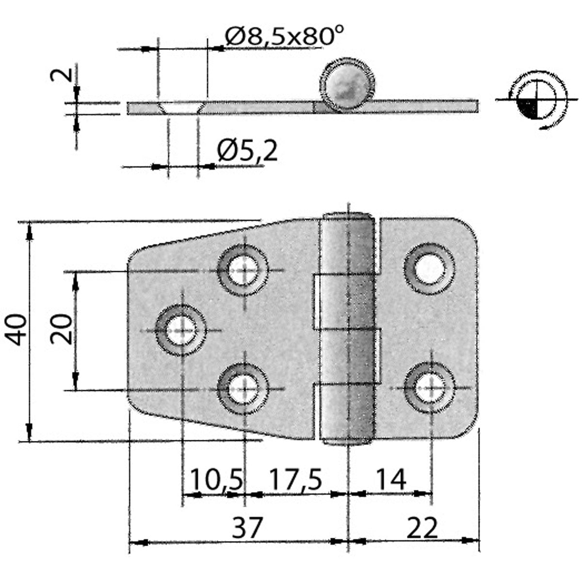 Trem Cerniera inox 60x40 mm rovesciata