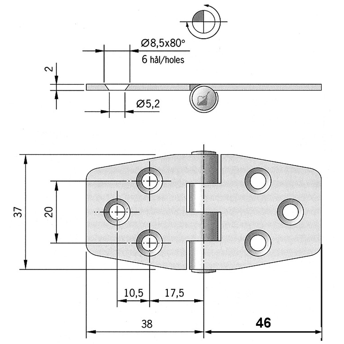 Bisagra de acero inoxidable Trem Peso del paquete 0,36 kg Modelo recto 6 piezas