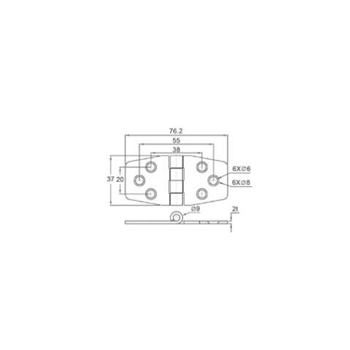 Trem Cerniera inox con lamiera adesiva di finitura 76x40 mm 76x40x2 mm 76x40x2