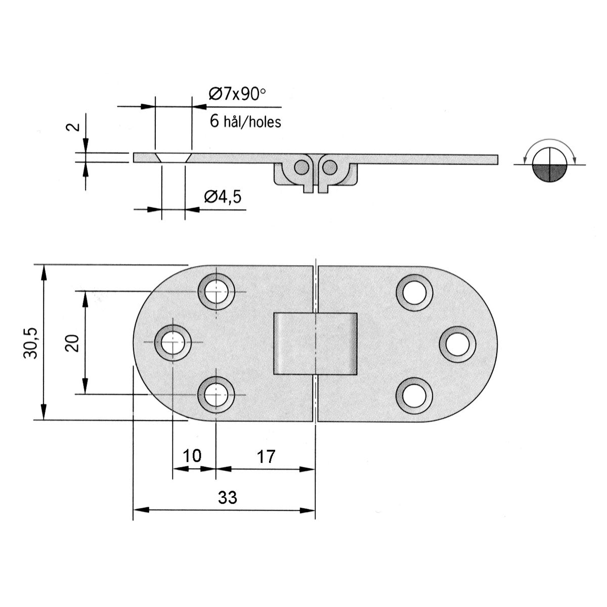 Trem Verdecktes Messingscharnier Gewicht kg 0,090