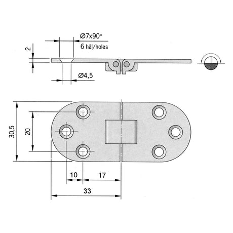Trem Verdecktes Messingscharnier Gewicht kg 0,090