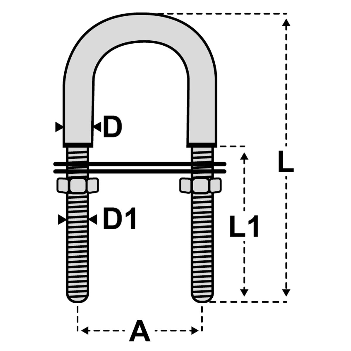 Trem Cavallotto ad U aisi 316 con due piastre filetto M8 mm - 6 PC. 105 mm