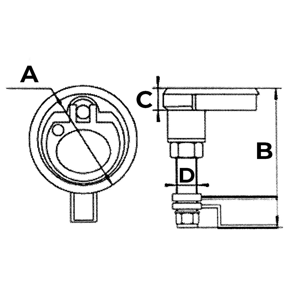 Trem Türheber und -verriegelung aus Edelstahl AISI 316, Durchmesser 60 mm