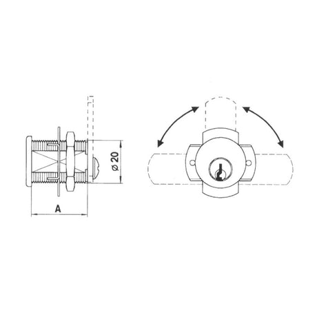 Trem Serratura in ottone ideale per gavoni d. mm 20 d. mm 20 A mm 30