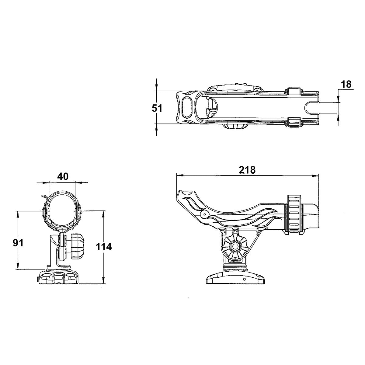 Trem-Stangenhalter mit innerer Flachverbindung, Durchmesser 40 mm