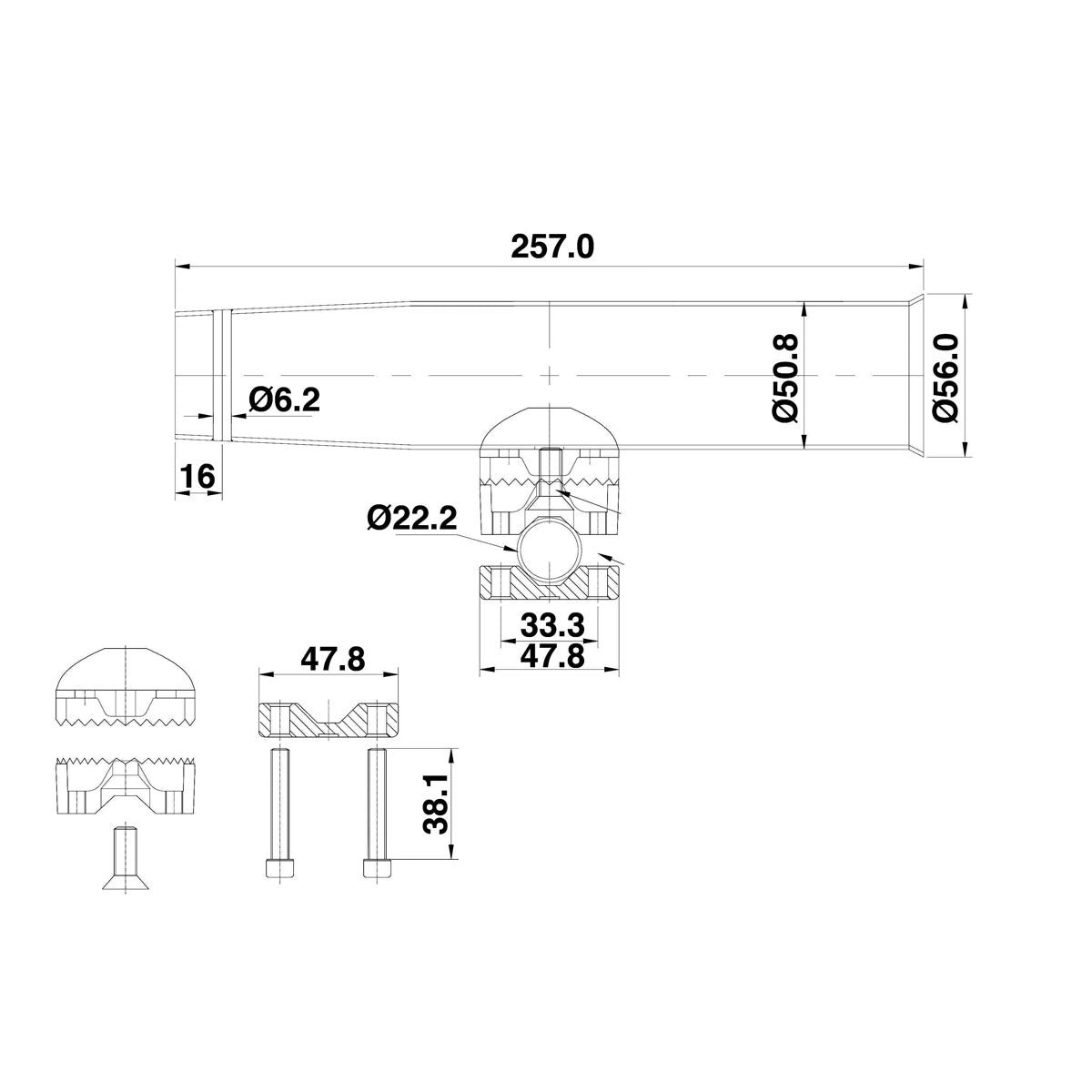 Trem-Rutenhalter mit Kanzelbefestigung und Handlauf für 22-25-Rohre