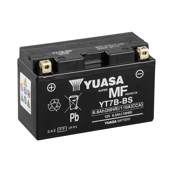 YUASA YT7B Motorradbatterie (versiegelt und aktiviert – werkseitig versiegelt) 12 V/6,5 Ah