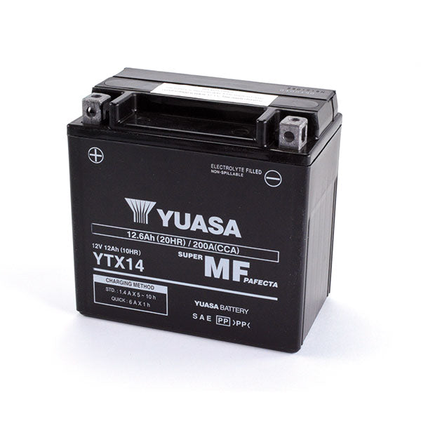 YUASA YTX14 Motorradbatterie (versiegelt und aktiviert – werkseitig versiegelt) 12 V/12 Ah