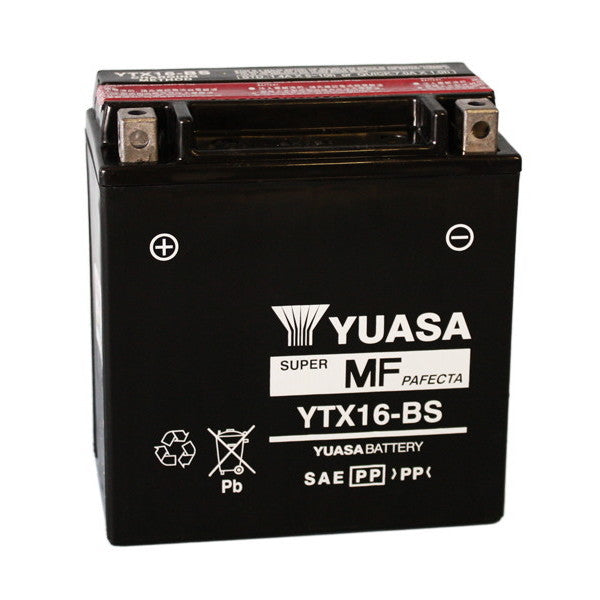 Batería de motocicleta YUASA YTX16-BS (sellada con ácido incluido) 12 V/14 Ah