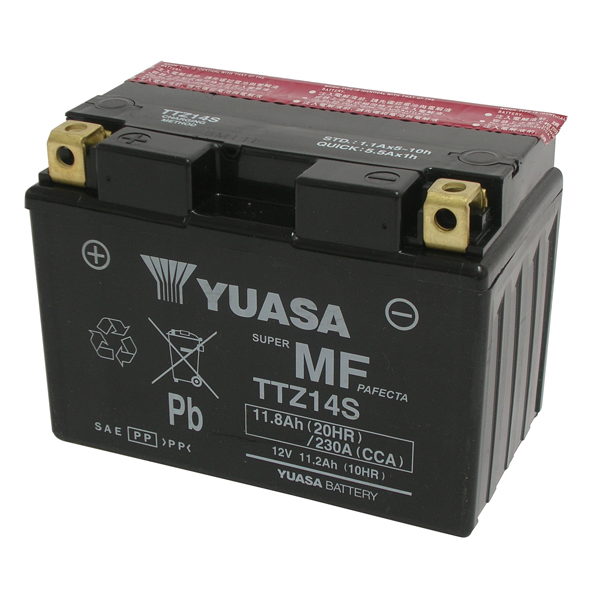 Batería de motocicleta YUASA TTZ14S-BS (sellada con ácido incluido) 12 V/11,2 Ah