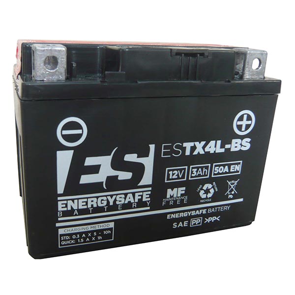 Batería para motocicleta Energysafe ESTX4L-BS de 12 V/3 Ah (sellada con ácido incluido)
