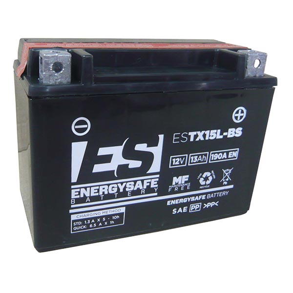 Energysafe ESTX15L-BS Motorradbatterie (versiegelt, Säure enthalten) 12V/13A