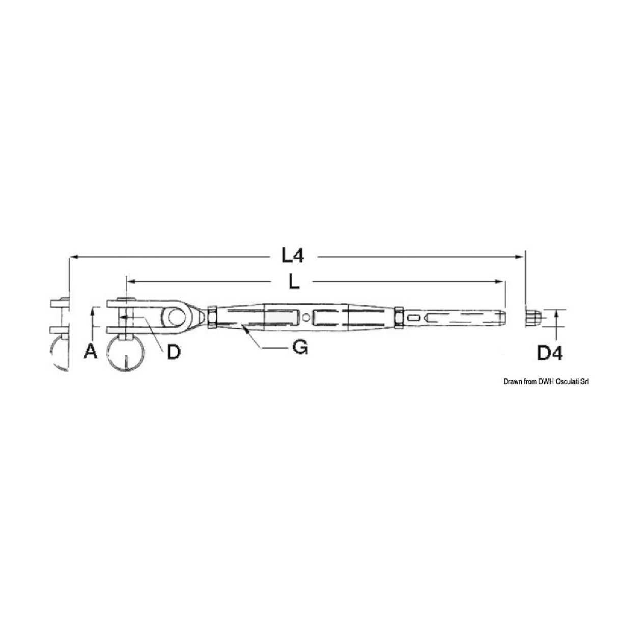 Tensor Osculati con una horquilla articulada y terminal a presión 07.202.06